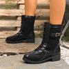 Women's Wide Width Mid-Calf Boots, Front Lace Up Roman Style Leather Boots, European Retro Casual Ankle Booties