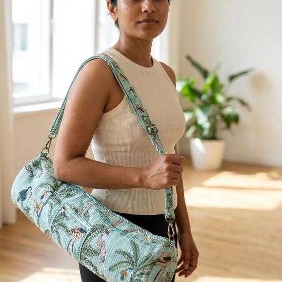 Yoga Mat Bag usalover925 Green Quilted Cotton Jungle Print Yoga 24