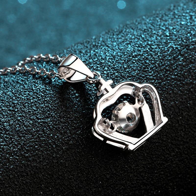 Sterling Crown Pendant Necklace Women With Moissanite Stone Adjustable Chain Fashionable