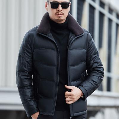 Пуховик из натуральной кожи Мужская куртка Пуховик Мужская свободная куртка Daddy с лацканами Кожаная куртка большого размера