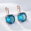 Sea Blue Zircon Golden Earrings Large Stone Luxury Accessories Women Costume Jewelry