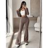 European And American Clothing Suits, Textured Short Cardigan Tops, High-waisted Figure-showing Bootcut Pants, Commuting Two-piece Set