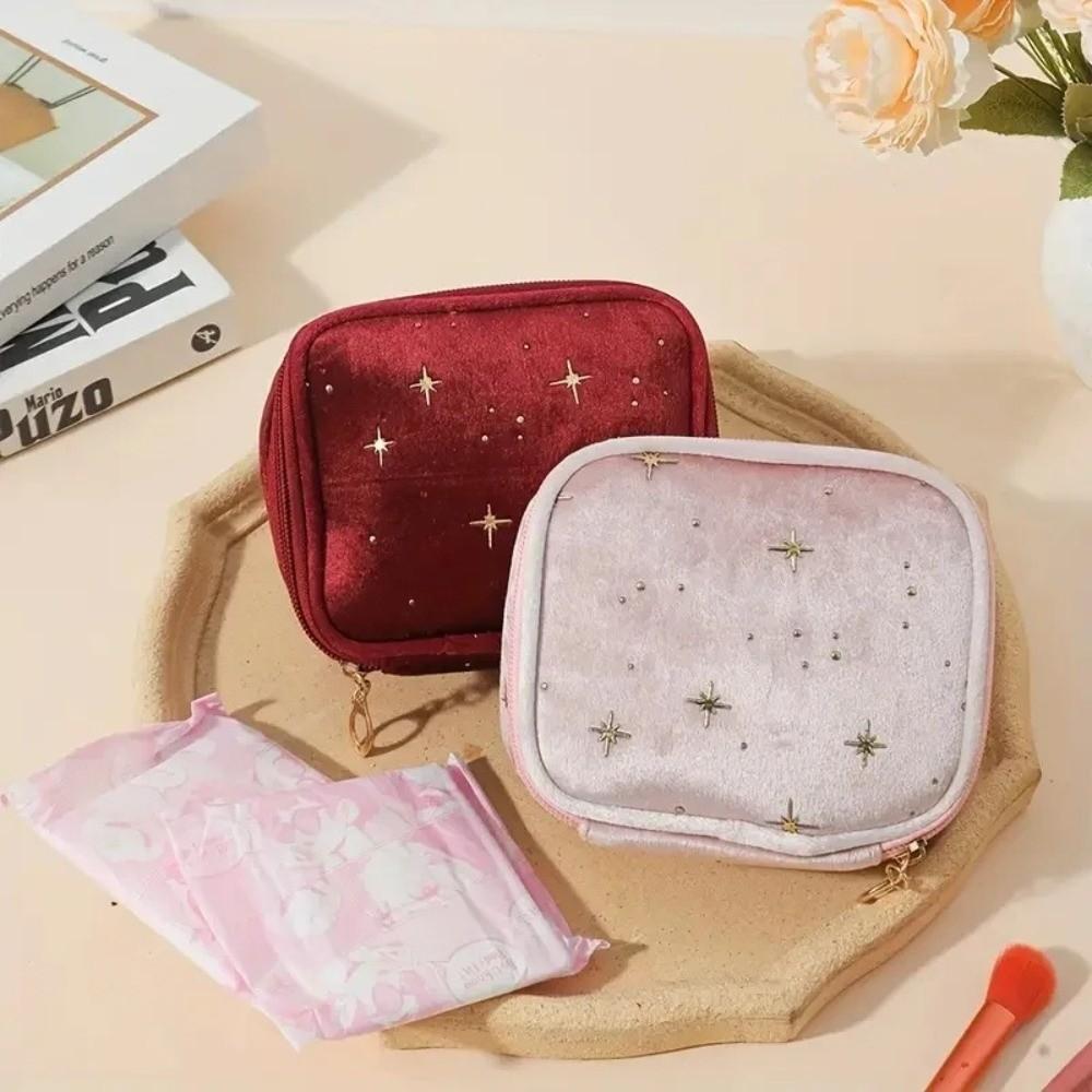 Multi-Use Portable Sparkling Star Makeup Bag Mini Size Square Shape Velvet Makeup Bag Makeup Pouch for Women