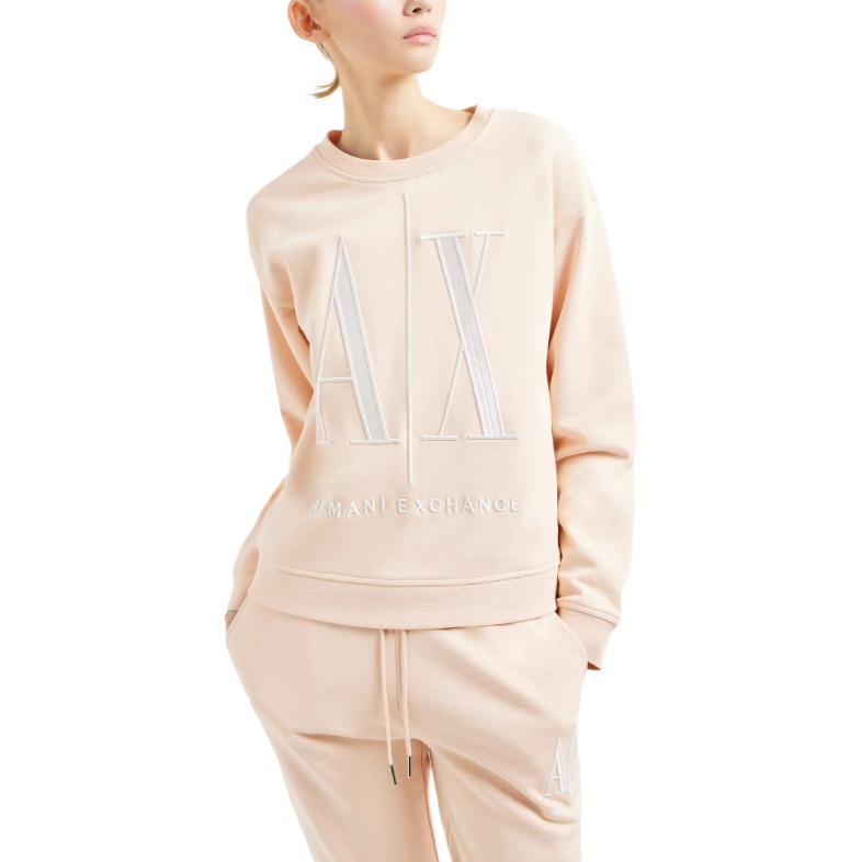 Armani Exchange Свитшот женский SS24 с принтом логотипа-буквы, с круглым вырезом, с длинным рукавом, светло-розовый 8NYM02-YJ68Z-14BD
