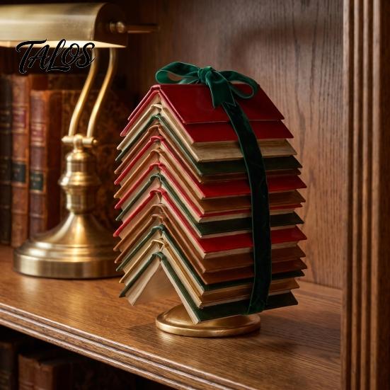 Винтажная фигурка стопки книг в твердом переплете, елка из стопок, настольный декор, смоляное украшение-страница для дома, креативный рождественский подарок на книжную тему, офис