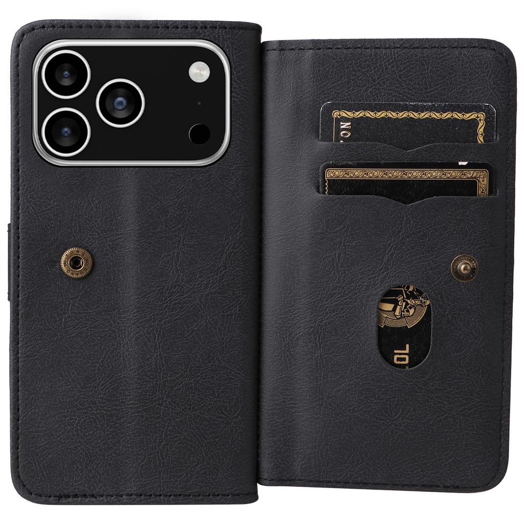 For iPhone 17 Pro Leather Case with 10 Card Holder Phone Cover Stand