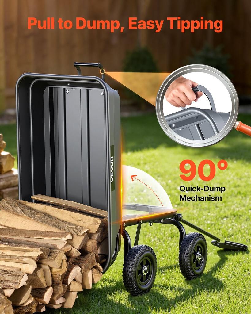 Garden Dump Cart, 181 kg Poly Dump Cart, Garden Carts Dumps Wagon with 90° Quick-Dumps Mechanism, 180° Swivel Wheels, 270° Flexible Rotating Bearings,