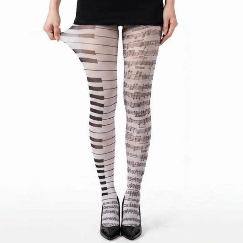 Elastic Piano Stockings Seamless Black White Pantyhose Funny Music Note Tights Cosplay