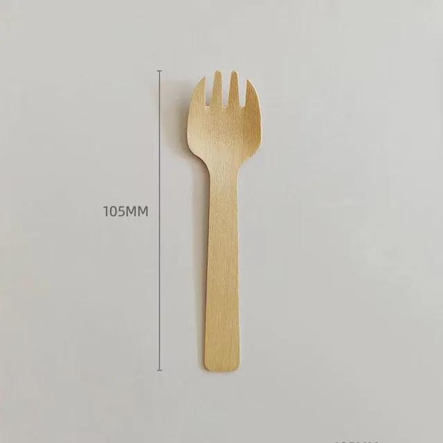 100pcs Disposable Wooden Spoon Knife Forks Biodegradable EcoFriendly Tableware Western Dessert Ice Cream Scoop for Party Picnic