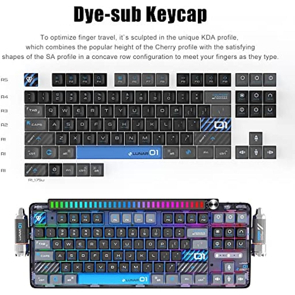 Полностью настраиваемая 87% раскладка механической клавиатуры Инновационное крепление с прокладкой | 5-сторонние колпачки для клавиш из ПБТ с красителем | Горячая замена | Быстроразъемный дизайн - черный