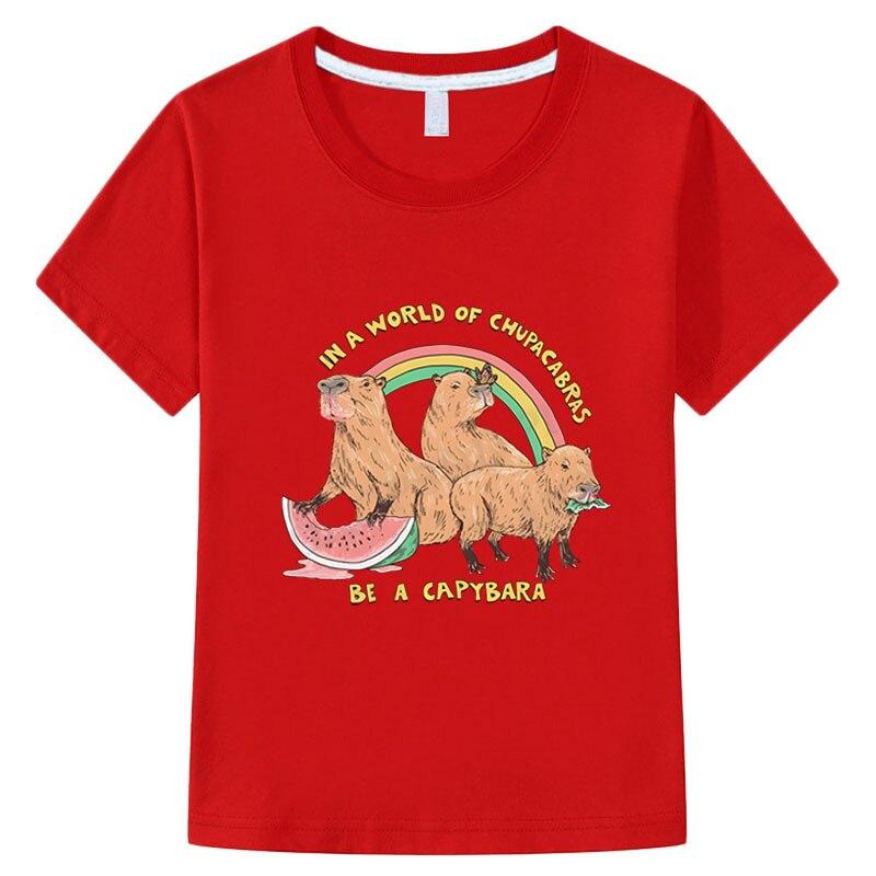Футболка с рисунком Капибары, 100 хлопковых футболок с принтом аниме, повседневные короткие топы, одежда для мальчиков и девочек, детская одежда y2k, летняя детская одежда