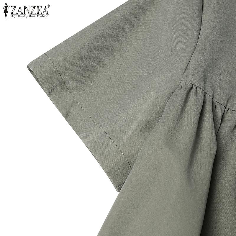 ZANZEA Женское повседневное свободное платье с воротником-стойкой и коротким рукавом