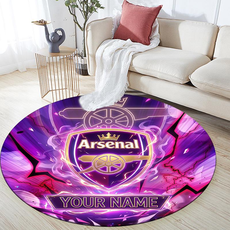 Custom Name Arsenal Round Area Rug,Carpet Rug for Living Room Bedroom Sofa Playroom Decor,Non-slip Floor Mat