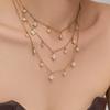 Glam Multi-Layer Clover CZ Pendant Necklace - Gold Plated Dangle Chain Choker for Women Sparkly Party Fashion Jewelry