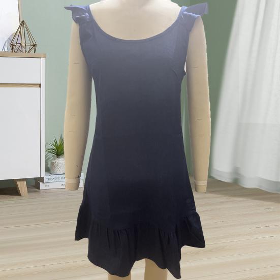 Женское летнее мини-платье с круглым вырезом без рукавов и рюшами по подолу, короткое платье, однотонное свободное пляжное праздничное платье