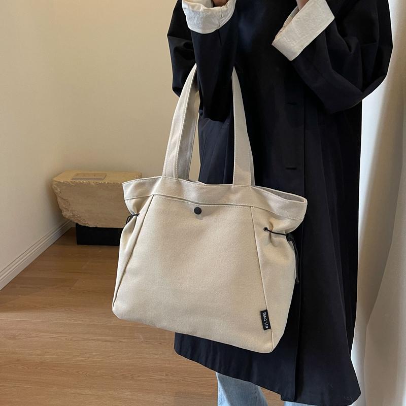 Однотонная холщовая сумка, женская сумка через плечо большой емкости, портативная большая сумка