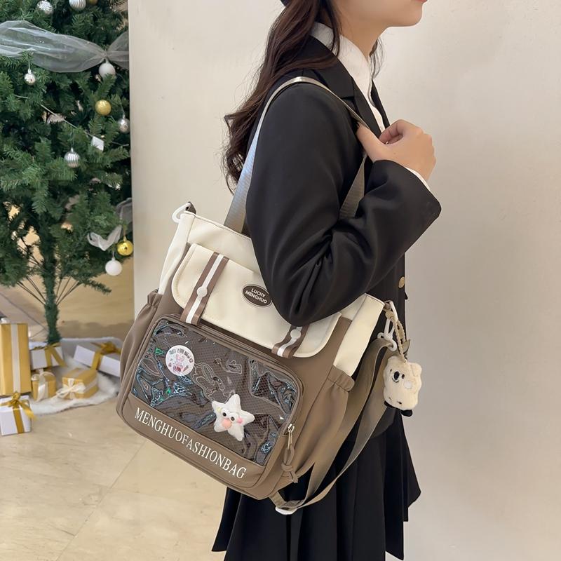 Student's Large Capacity Tutoring Bag Women's Contrast Color Stitching Shoulder Bag Crossbody Bag