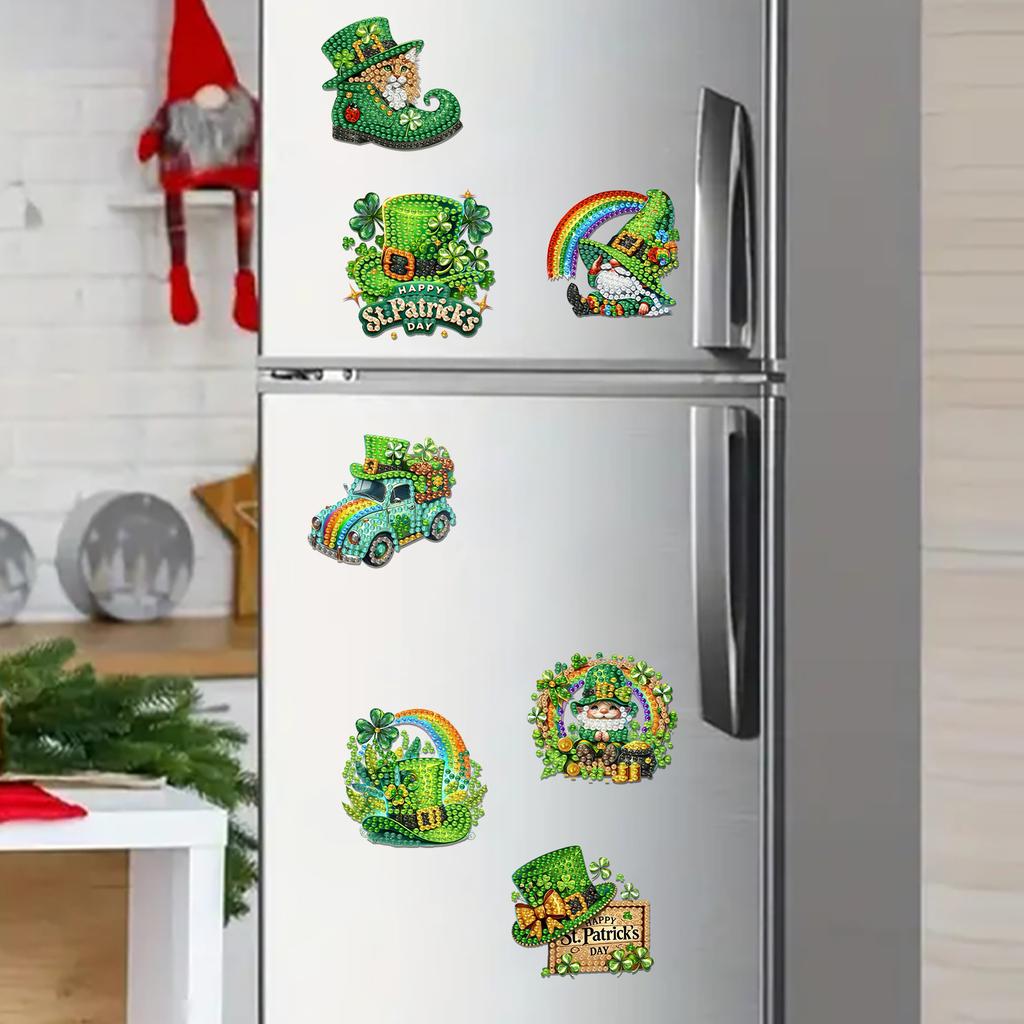 12Pcs St Patricks Day DIY Diamond Painting Magnets Kits Diamond Art Stickers Refrigerator Painting Kits for Beginners Home Decor