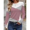 Women's 3D Color Block Stitching T-shirt Fashionable Long-sleeved Round Neck Regular Tops Holiday Weekend Spring and Autumn