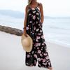 Womens Overalls Casual Print Wide Leg Jumpsuits Bib Rompers Sleeveless Straps With Pockets Outfits