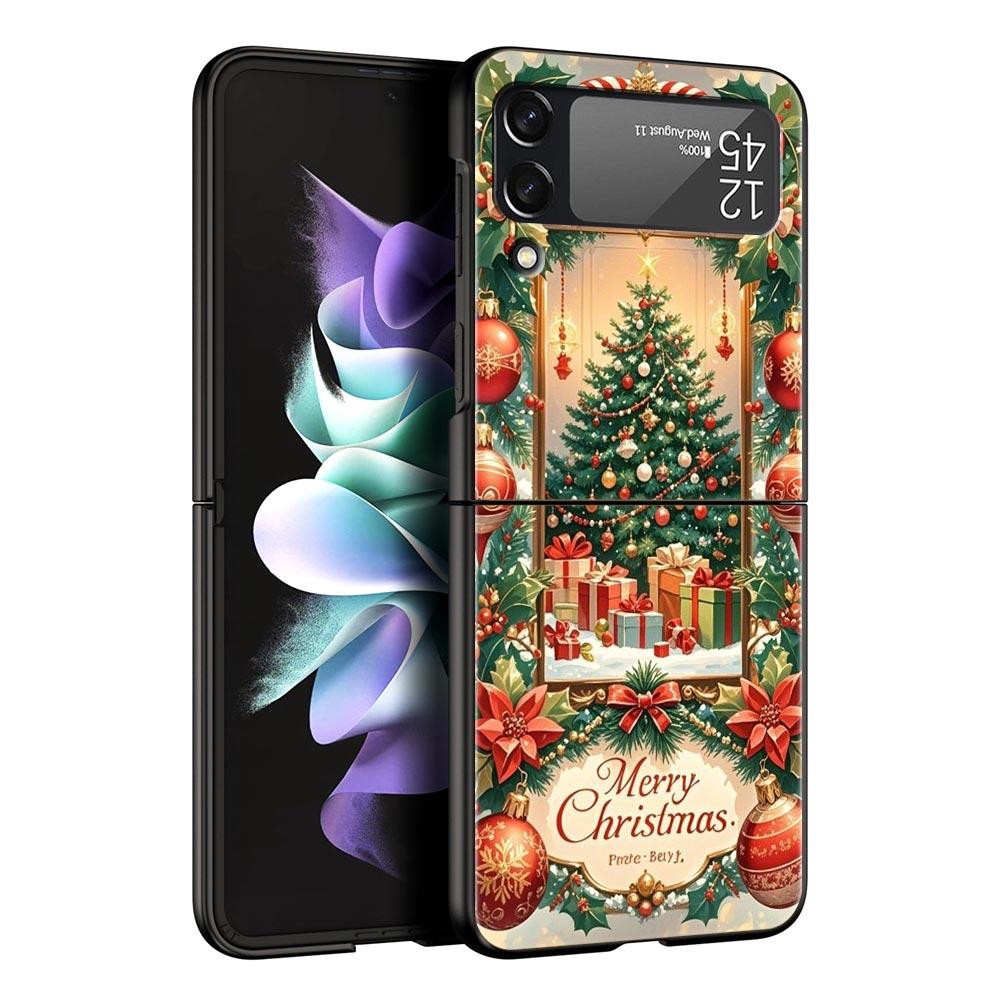 Merry Christmas Hard PC Phone Case For Samsung Galaxy Z Flip 7 6 5 4 Black Cover For Galaxy Z Flip 3 Foldable Fundas Shell Capas