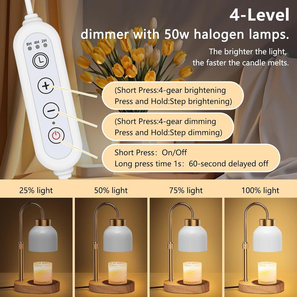 New for Creative Design Flameless Adjustable Aromatherapy Wax Melting Lamp Solid Wood Essential Oil Candle Melting Table Lamp