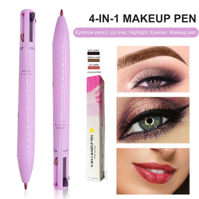 4 в 1 ручка для макияжа, водостойкий карандаш для бровей, портативная подводка для глаз, хайлайтер, подводка для губ, мягкая текстура, не раздражает
