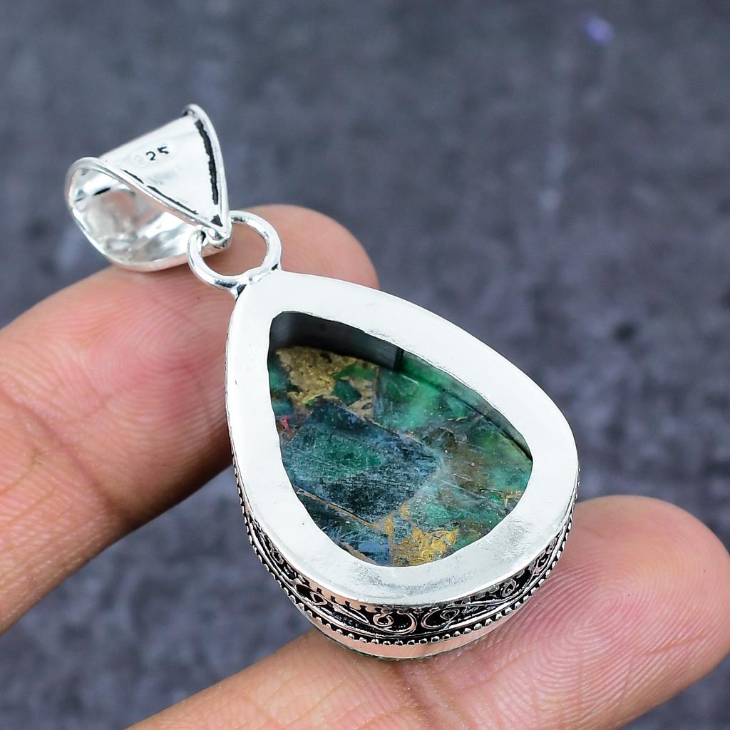 Натуральный медно-малахитовый драгоценный камень 925 пробы стерлингового серебра кулон-украшение 1,97" ET-4783