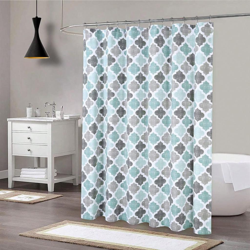 Fabric Shower Curtain Geometric Quatrefoil Patterned Modern Poly-Cotton Farmhouse Bath Shower Curtain Machine Washable