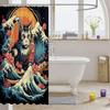 Мультяшная шторка для душа с кошкой, Японская живопись укиё Волны Восход Занавеска для ванной Комната для детей Подростков Женщин Декор, Океан Водонепроницаемая