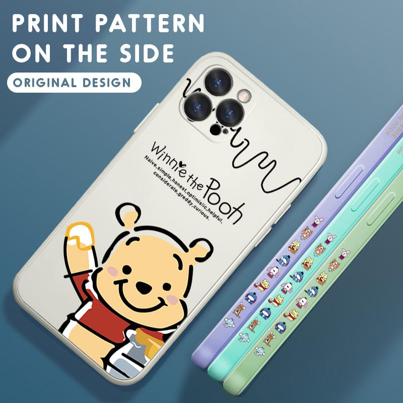 Мультяшный Дисней Винни Пух Медведь с квадратным краем и узором, жидкий силиконовый противоударный чехол для телефона для iPhone OnePlus