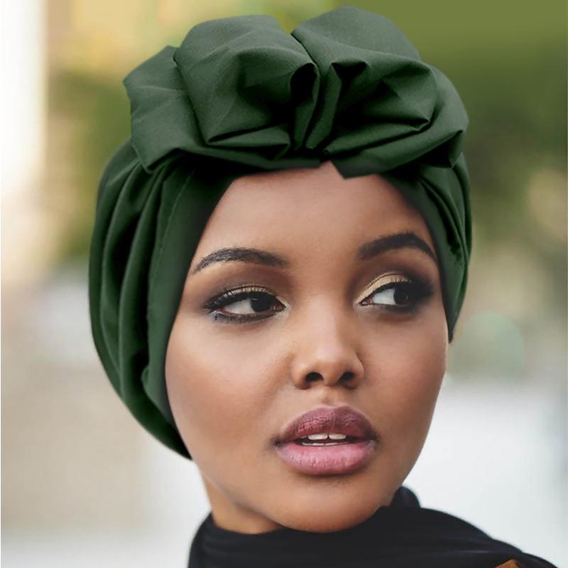 New Women Hijab Turban Solid Large Bow Head Scarf Muslim Women Scarf French Retro Flower Head Cap Hat Fashion Ladies Bandanas