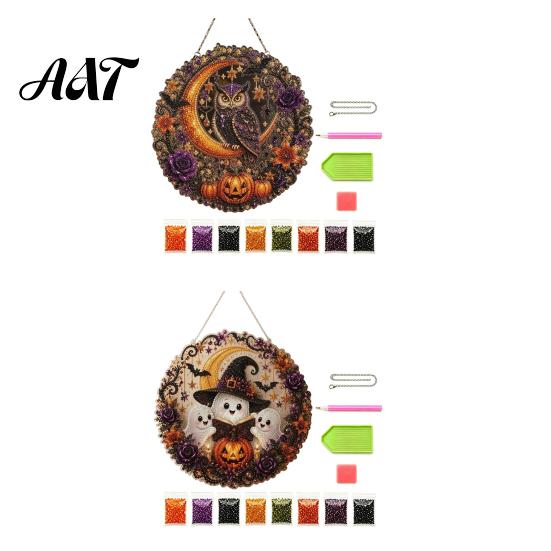 Fun Diamond Painting Activity Sets Halloween Ghost/Owl Art Hanging Ornament Kit, Seasonal Home Decor Suncatcher, DIY Pendant Window Decorative