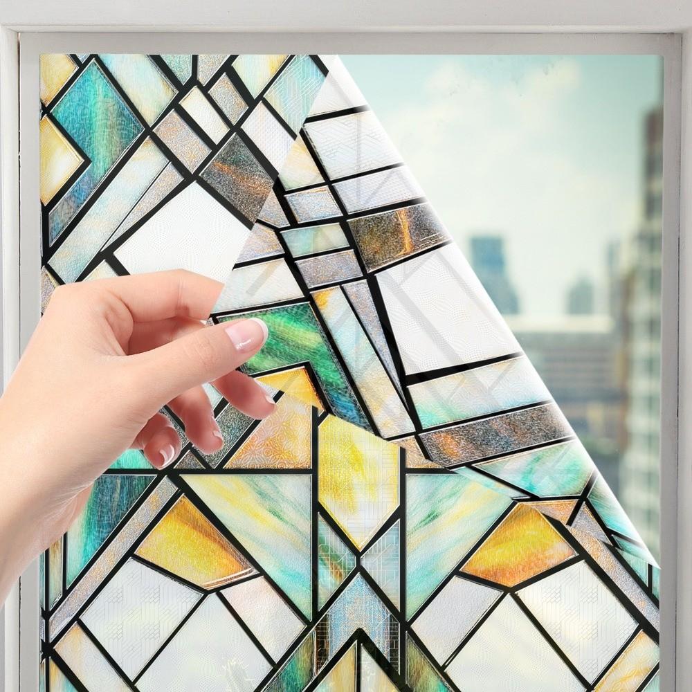 Non-Adhesive Stained Glass Film Rainbow Pattern Privacy Window Film Sidelight Use