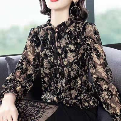 Повседневная шифоновая рубашка для женщин, свободная футболка с цветочным принтом