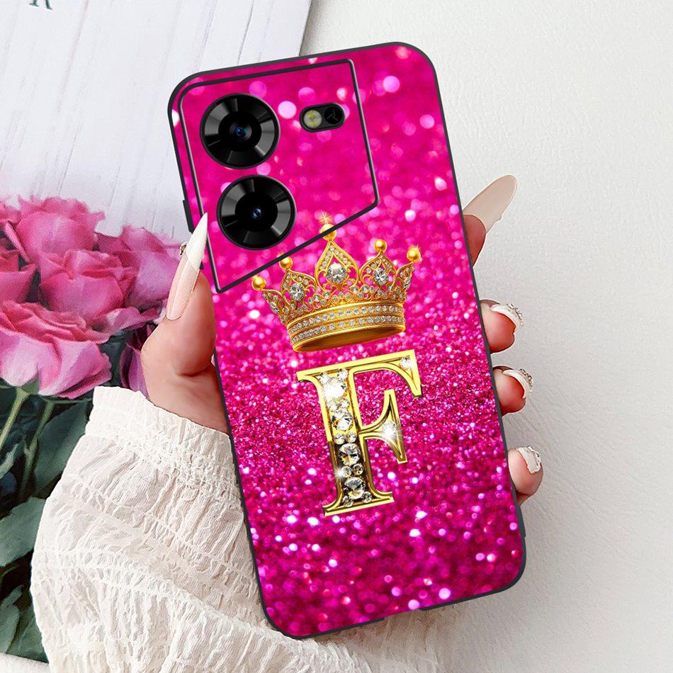 Для Tecno Pova 5 LH7n / Pova 5 Pro LH8n Модный Чехол для Телефона с Буквой Короны Для Tecno Pova5 5Pro 5G Черный Силиконовый Мягкий Чехол Бампер