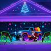 UV Activated Christmas Garage Door Cover Fluorescent 2D Flat Christmas Door Banner Lighted Holiday Cartoon Backdrop for Xmas Indoor Outdoor Wall Decor