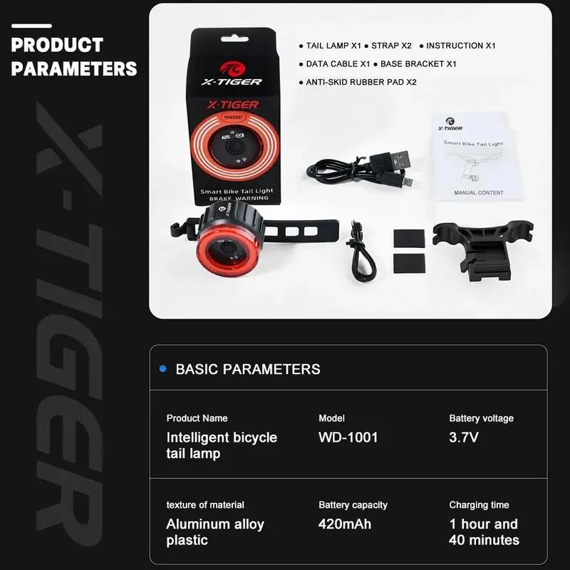 X-TIGER Sensor Brake Light Dual Bracket Smart Bike Tail Light Waterproof LED Super Bright Bicycle Safety Warning Lights