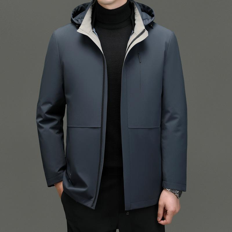 Утолщенная куртка-пуховик для мужчин среднего возраста, теплая и ветрозащитная, съемная подкладка, повседневная куртка для папы, мужской белый утиный пух