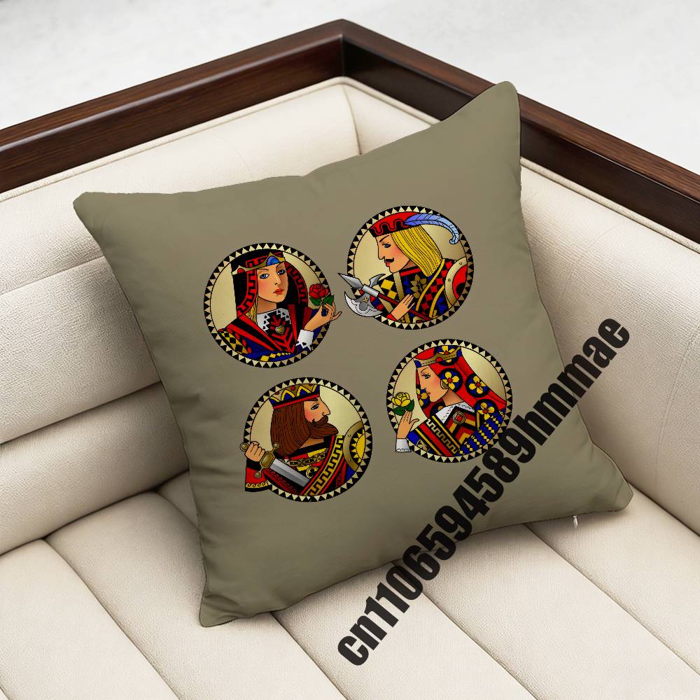 For Playing Cards Poker Red Heart Spades King Queen Throw Pillow Case Sham 45X45Cm 40Cm Square Car Pillowcase Pad Cushion Cover