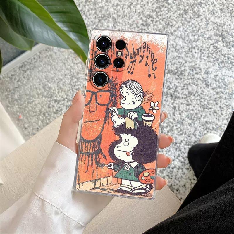Mafalda Cartoon Girl Transparent Case For Samsung Galaxy S26 S25 Ultra S24 S22 S26 Plus S20 S23 S21 S25 FE 5G Clear Back Cover