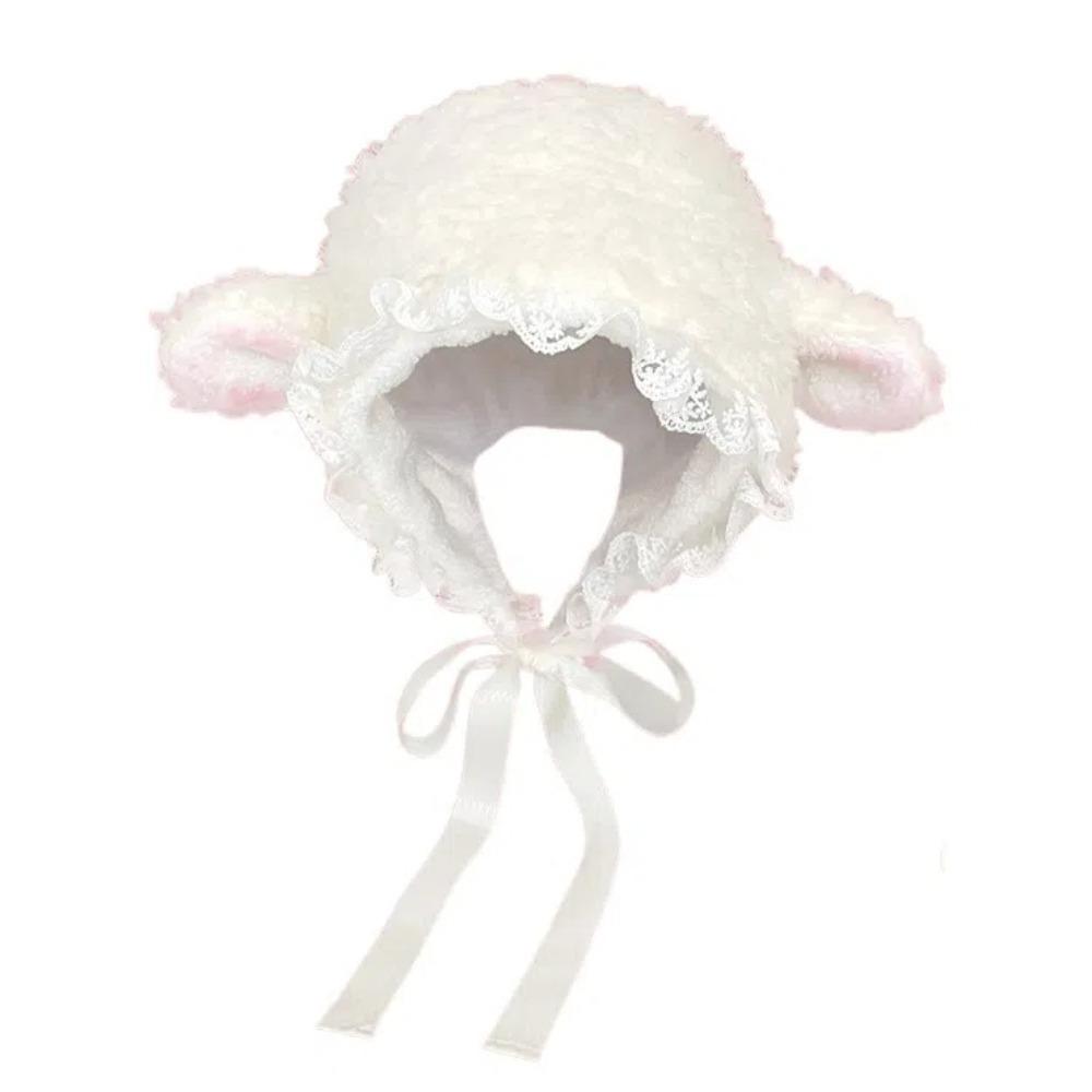 Шапки из овечьей шерсти Y2K Lolita Lace Hat Brimless Beanie Cap Ear Protection Зимняя шапка