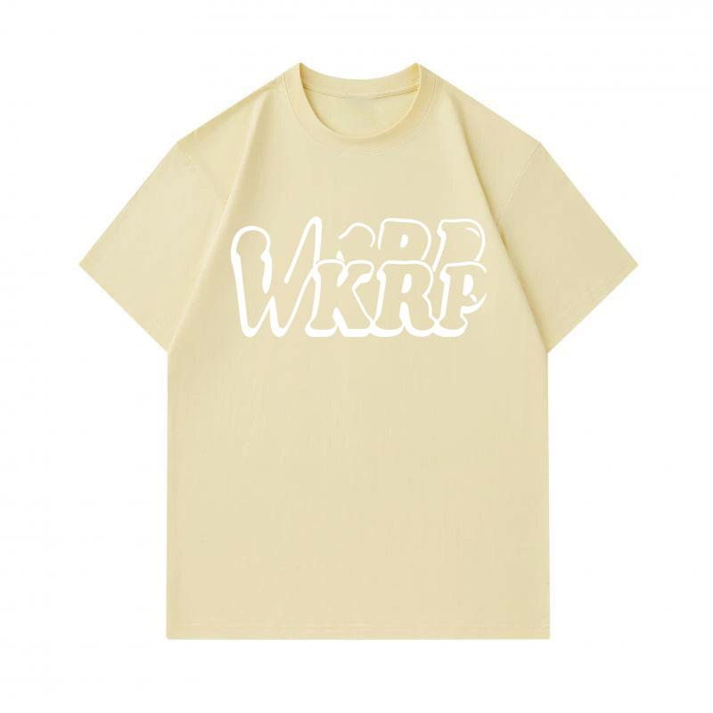 Men's 100% Cotton Crew Neck Short Sleeve T-Shirt, Casual Retro WKRP Letter Print Comfortable Lightweight Breathable Daily Wear Top for Everyday Outdoo