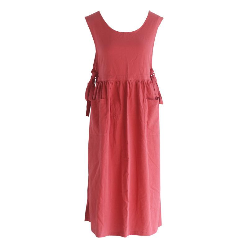 Женский хлопковый фартук, повседневное однотонное кухонное ретро-платье без рукавов с карманом для дома и сада