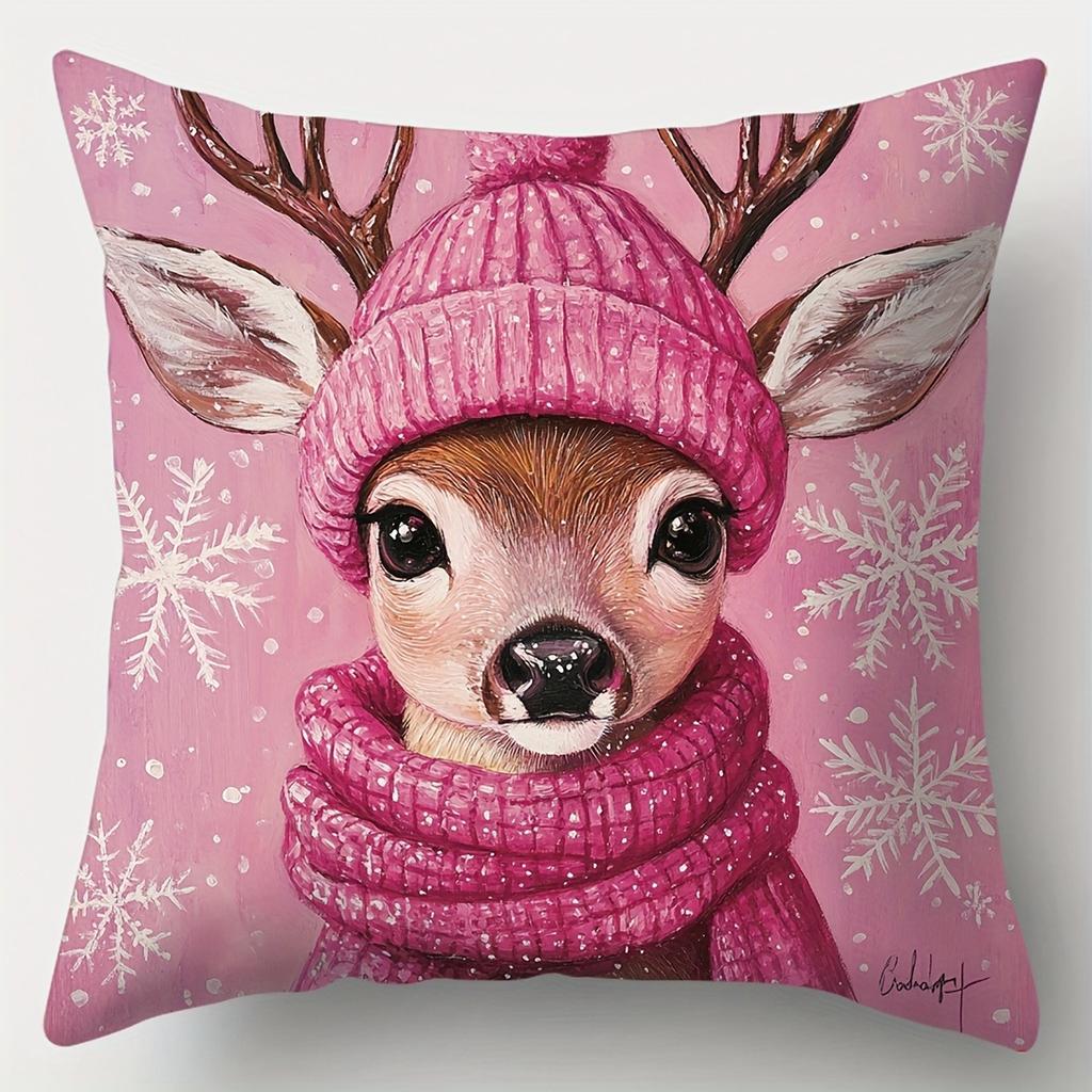 Merry Christmas Decoration Pillow Cover Red Pink Snowman Fawn Pattern Living Room Sofa Cushion Cover Room Home Decoration
