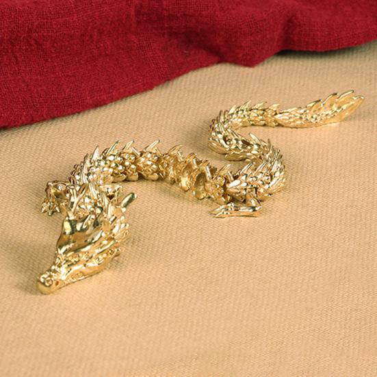 Фигурка китайского дракона, напечатанная на 3D-принтере, подвижные суставы, золотой Лун, фигурка дракона с артикуляцией