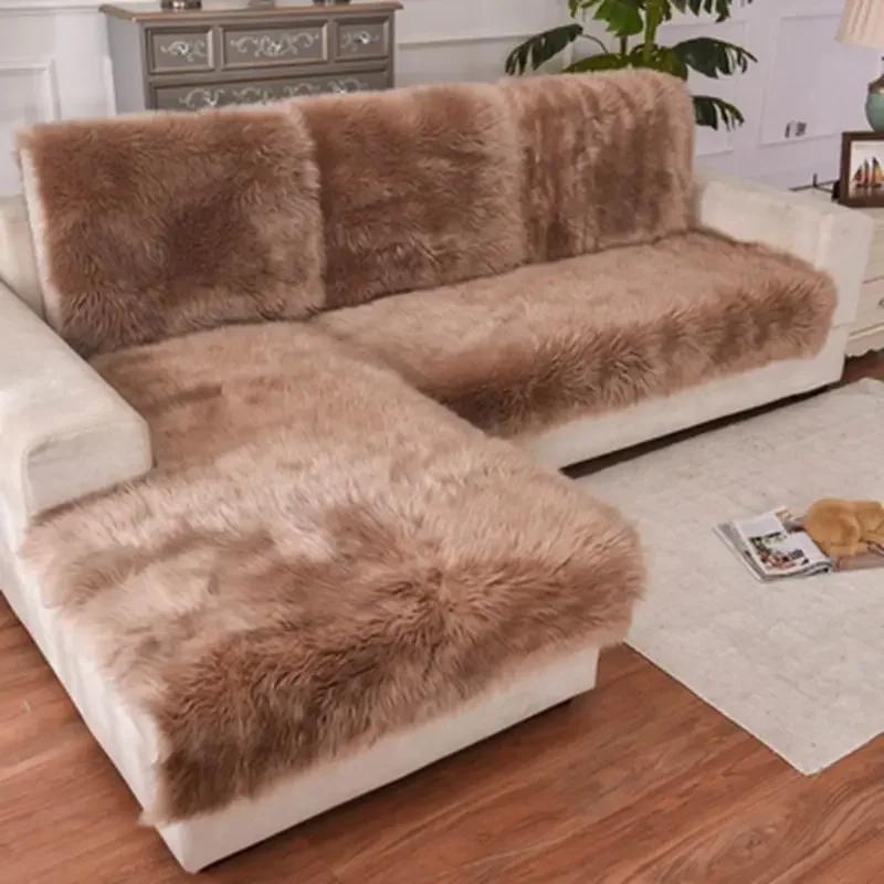 New Sofa Cover Full Cover Winter Imitation Wool Cushion Long Plush Window Thickened European Anti-skid Sofa Mat