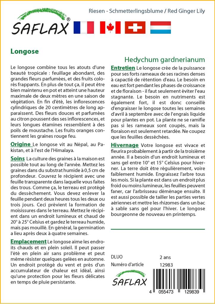 SAFLAX Подарочный набор - Красная имбирная лилия - 10 семян - С подарочной коробкой, карточкой, этикеткой и субстратом для горшков - Hedychum gardnerianum