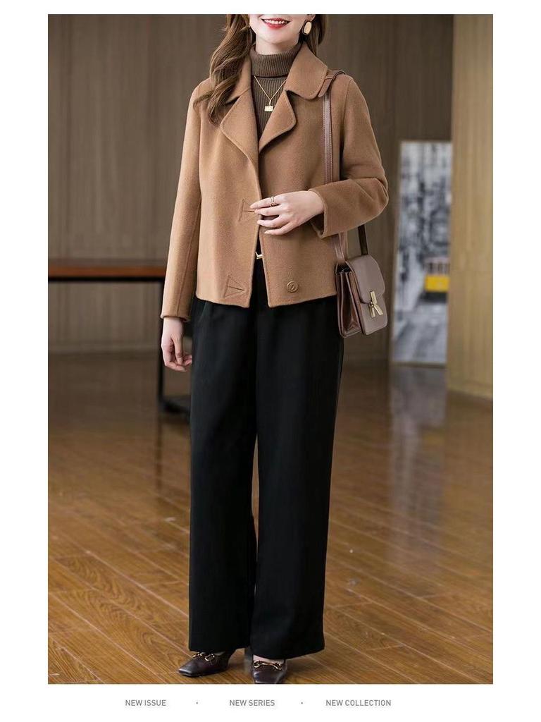 Wool Coat 2025: Women's Trendy Double-Faced Autumn Outerwear, Small Size, Short Style
