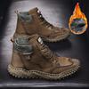 Классические зимние мужские ботинки из натуральной кожи, плюшевые теплые мужские зимние сапоги, непромокаемые уличные мужские рабочие ботинки в римском стиле, мужские мотоциклетные ботинки